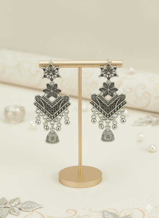 Silver Tone Cubic Zirconia Drop Earrings.